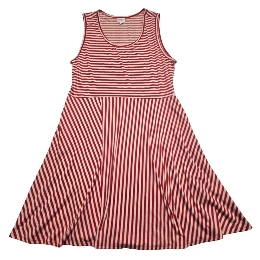 LuLaRoe Nicki Dress Red White Striped Sleeveless Fit Flare A-Line Womens 3XL NWT